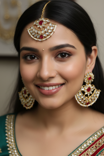 Sayara Red Earrings with Maang Tika