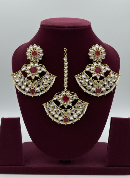 Sayara Red Earrings with Maang Tika