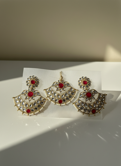 Sayara Red Earrings with Maang Tika