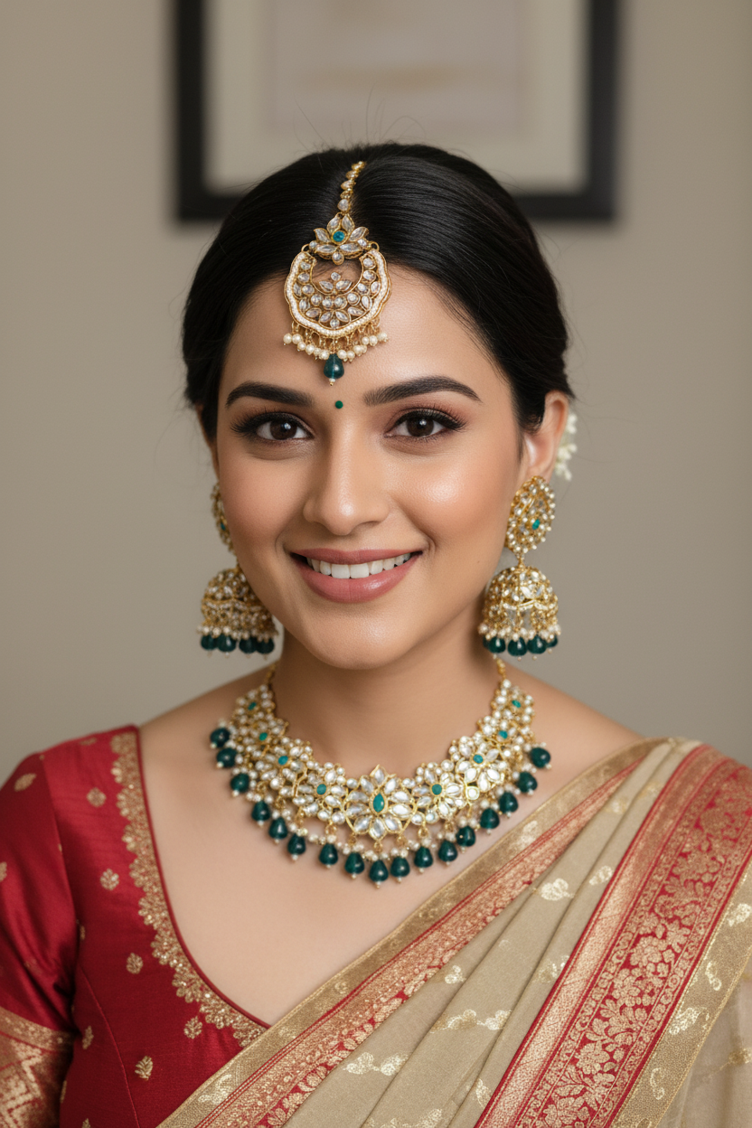 Zara Green Earrings with Maang Tika