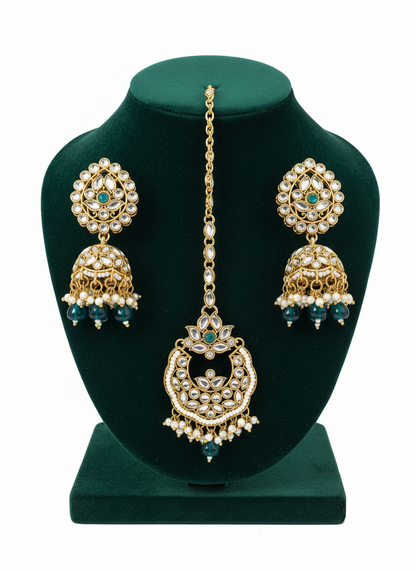 Zara Green Earrings with Maang Tika