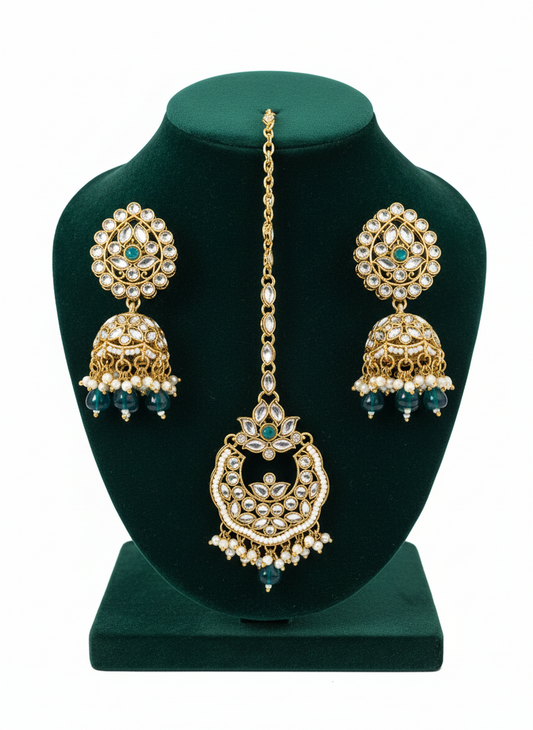 Zara Green Earrings with Maang Tika