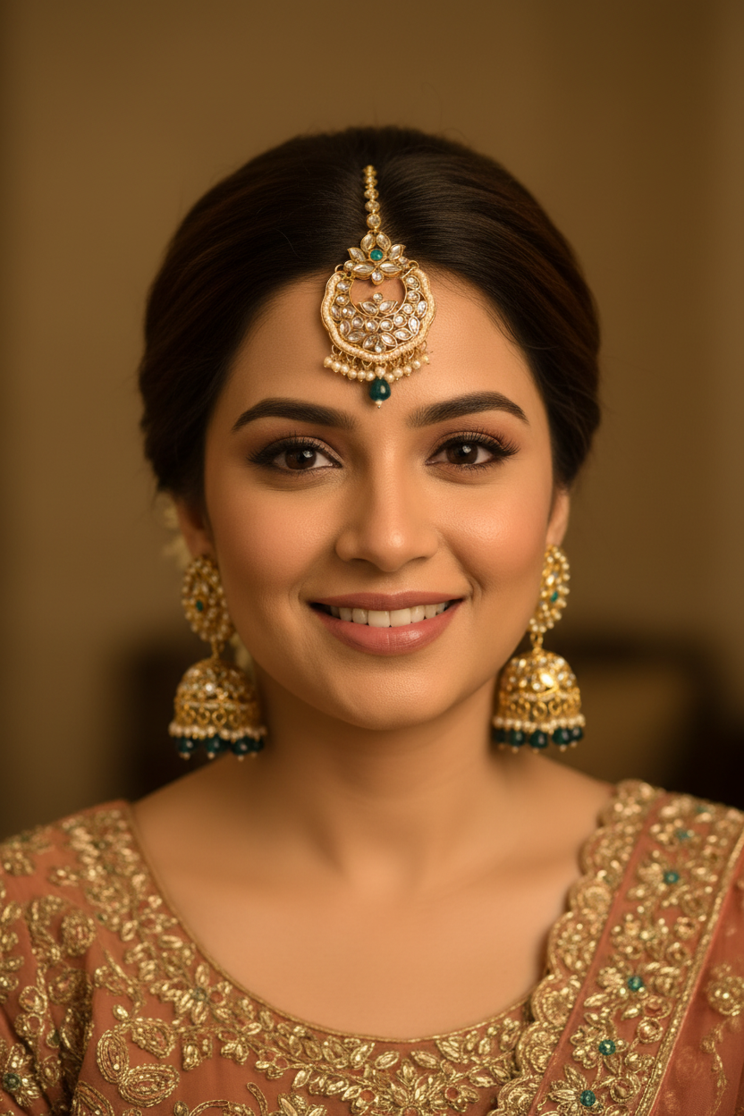 Zara Green Earrings with Maang Tika