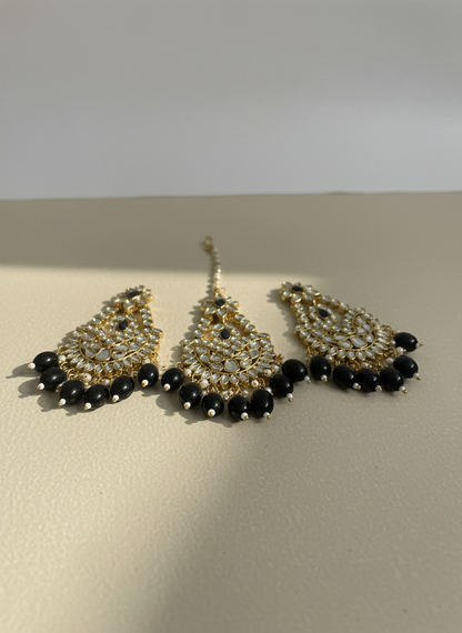 Nazami Black Earrings with Maang Tika