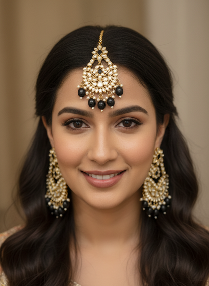 Nazami Black Earrings with Maang Tika