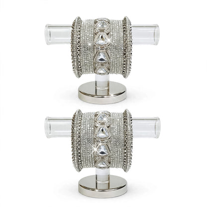 AD Kundan Silver Stone Bangles Set