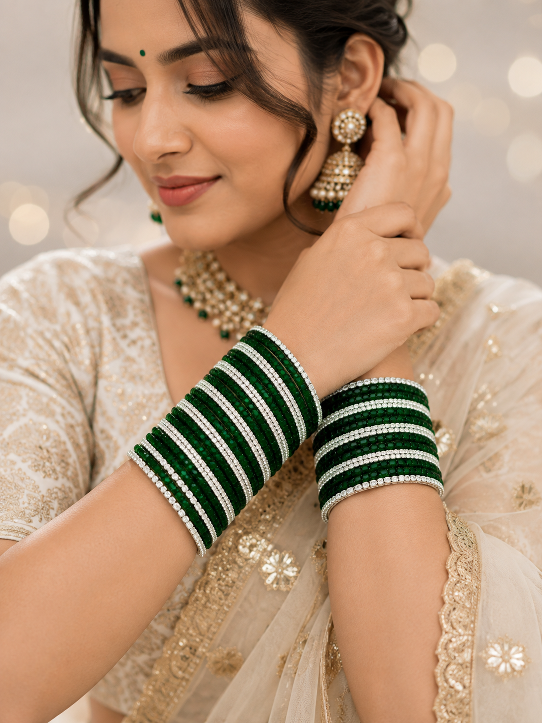 Viral Green Rain Glass Bangle Set