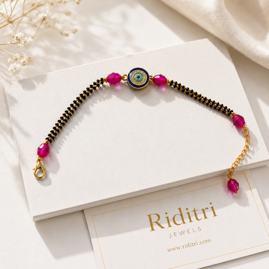 Adjustable Mangalsutra Bracelet-Pink