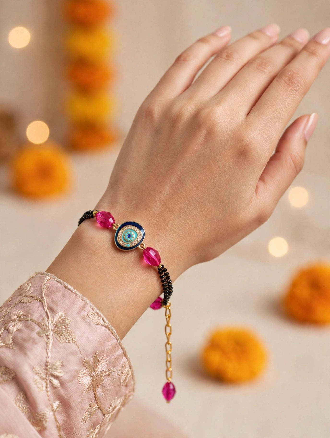 Adjustable Mangalsutra Bracelet-Pink