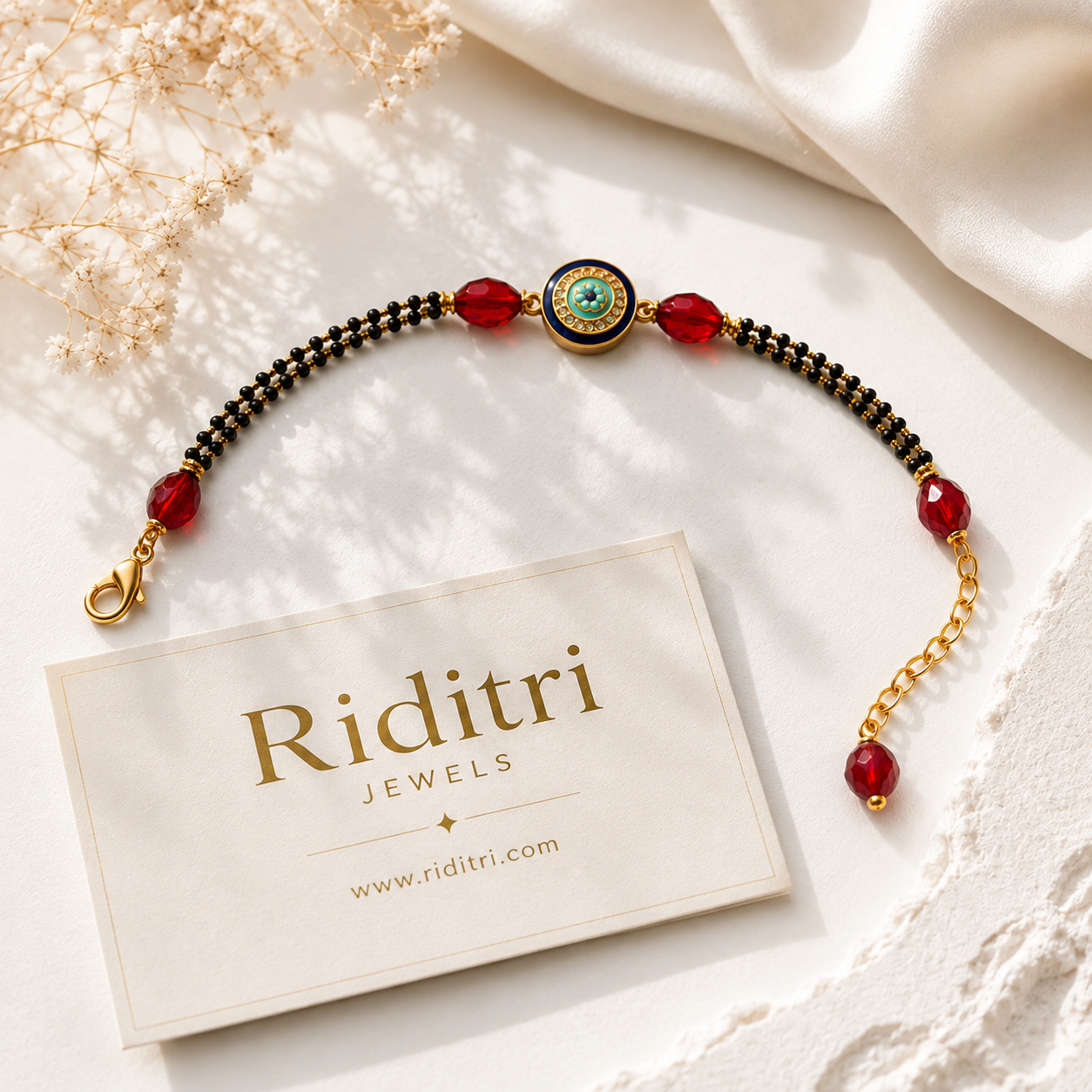 Adjustable Mangalsutra Bracelet-Red