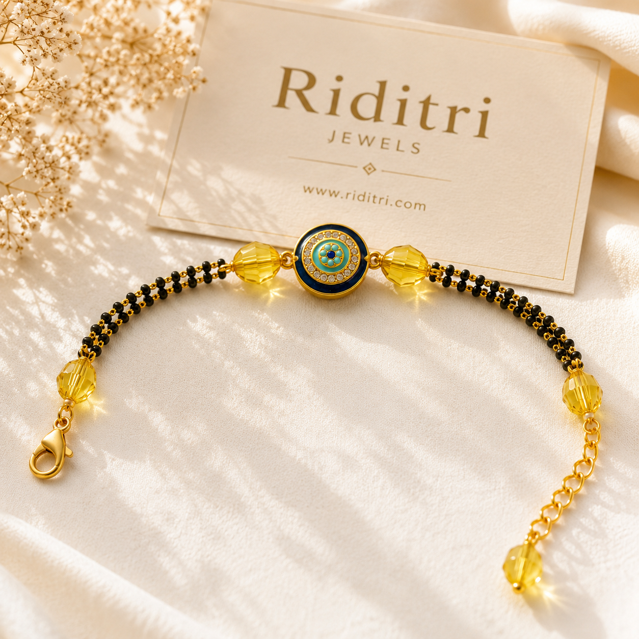 Adjustable Mangalsutra Bracelet-Musturd Yellow