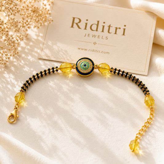 Adjustable Mangalsutra Bracelet-Musturd Yellow