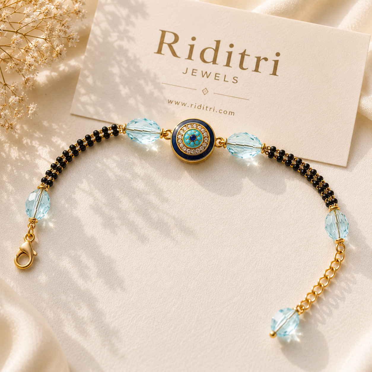 Adjustable Mangalsutra Bracelet-Light Blue
