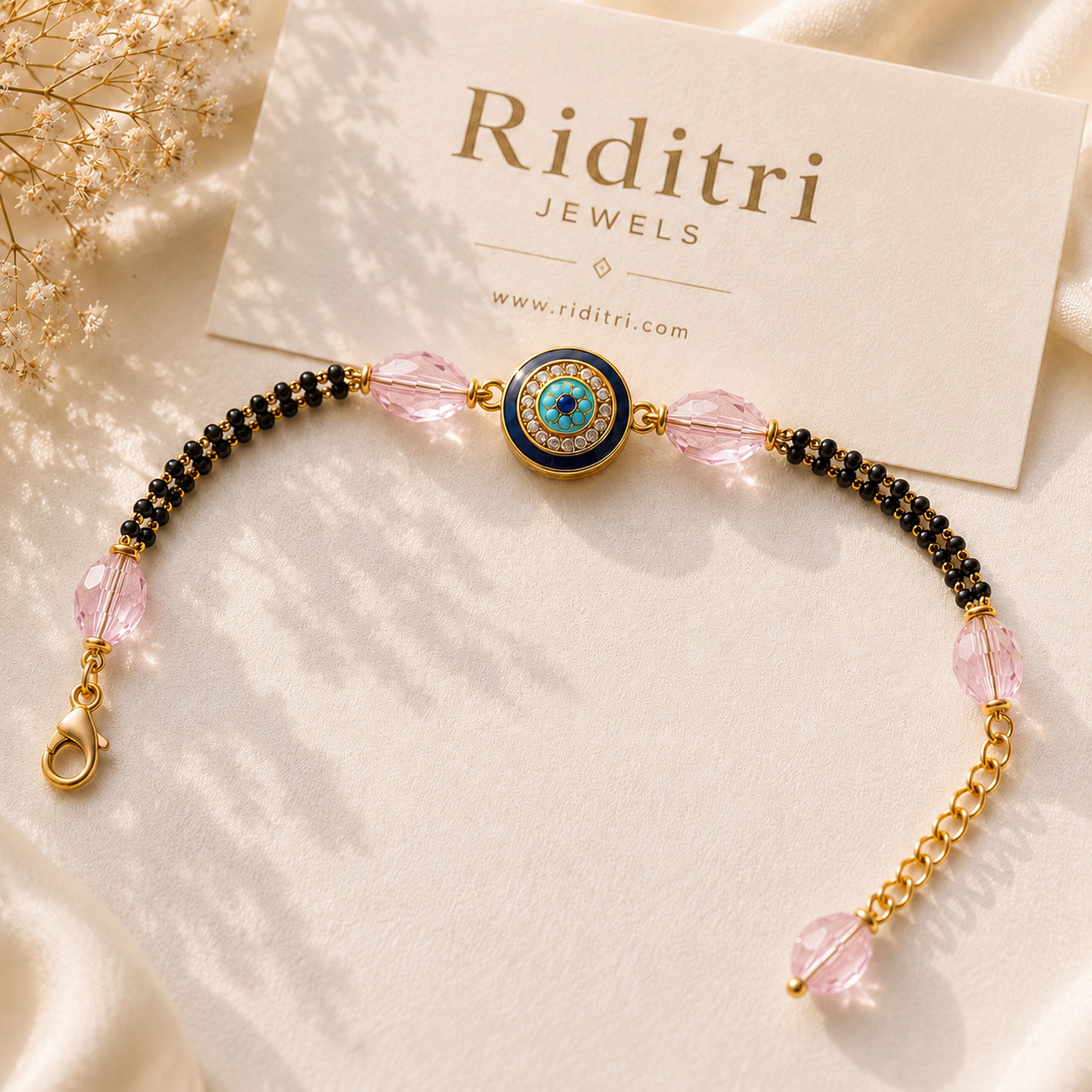 Adjustable Mangalsutra Bracelet-Light Pink