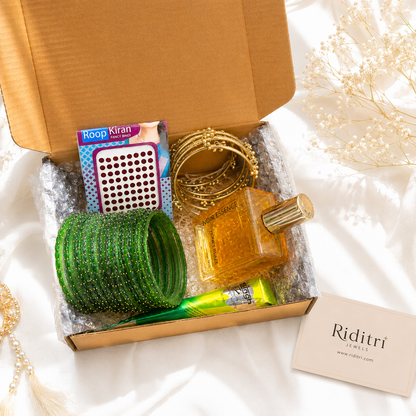 Viral Kashmiri Ghungroo Green Glass Bangle Saawan Hamper with Perfume