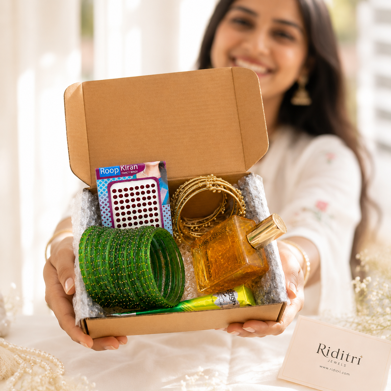 Viral Kashmiri Ghungroo Green Glass Bangle Saawan Hamper with Perfume