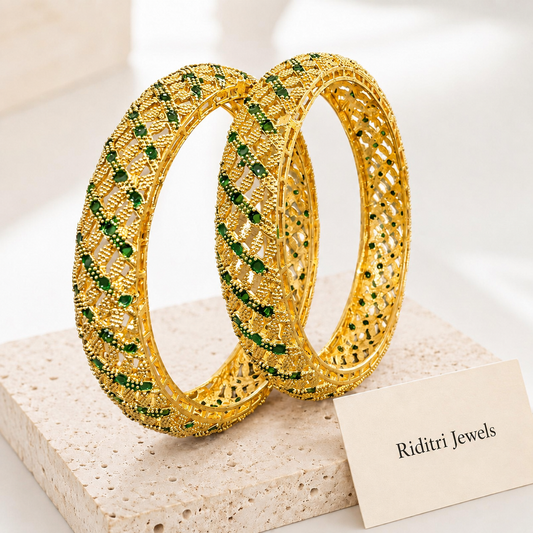 Sunayara Green Gold Plated Bangles Set