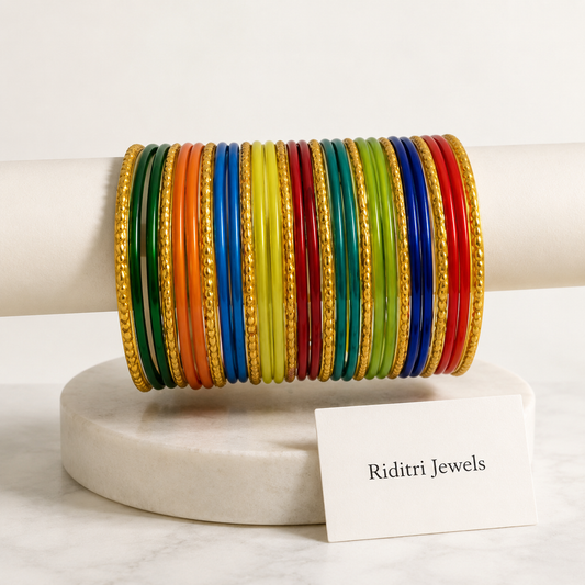 Multicolor Plain Glass Bangles Set