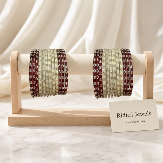 Flower Design Glass Bangles-Maroon