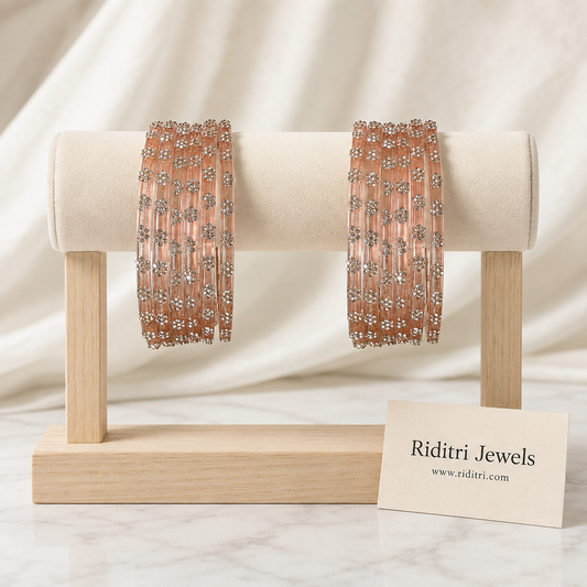 Flower Design Glass Bangles-Peach