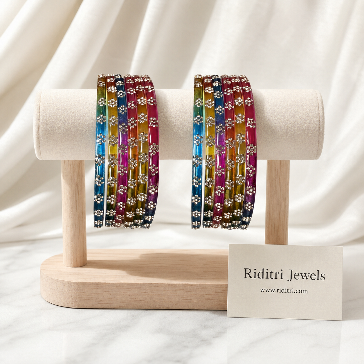 Flower Design Glass Bangles-Mulicolor