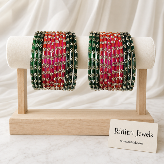 Flower Design Glass Bangles-Trendy Colors