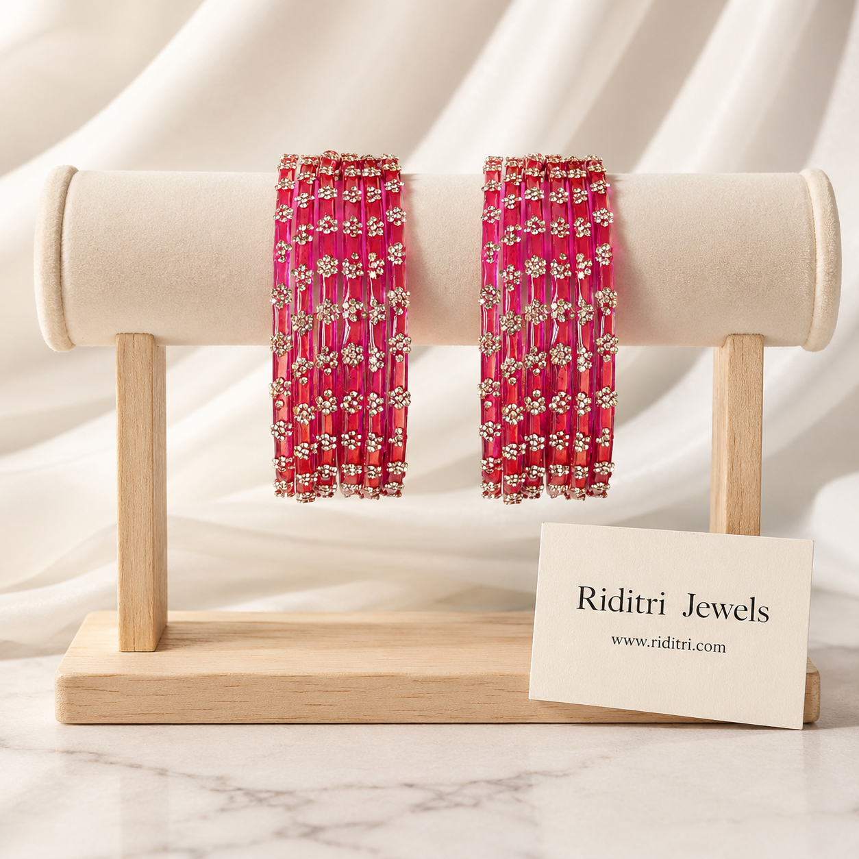 Flower Design Glass Bangles-Rani