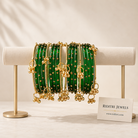 Viral Kashmiri Ghungroo Glass Bangle Set-Green