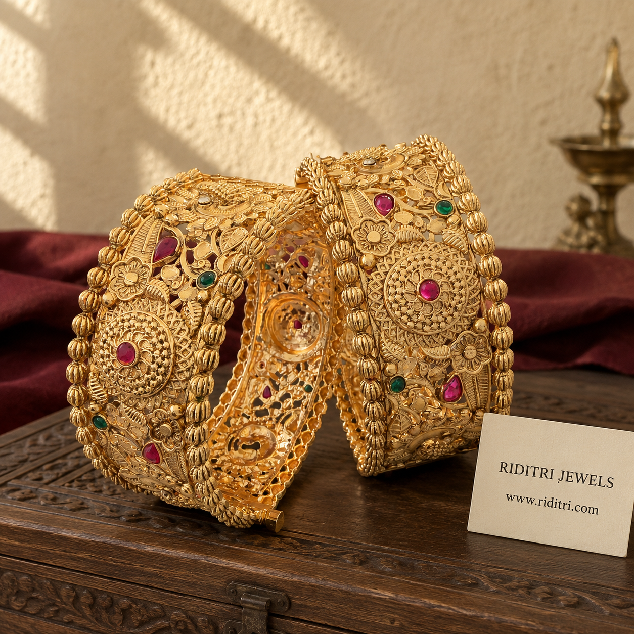 Morni Ruby Broad Gold Bangles
