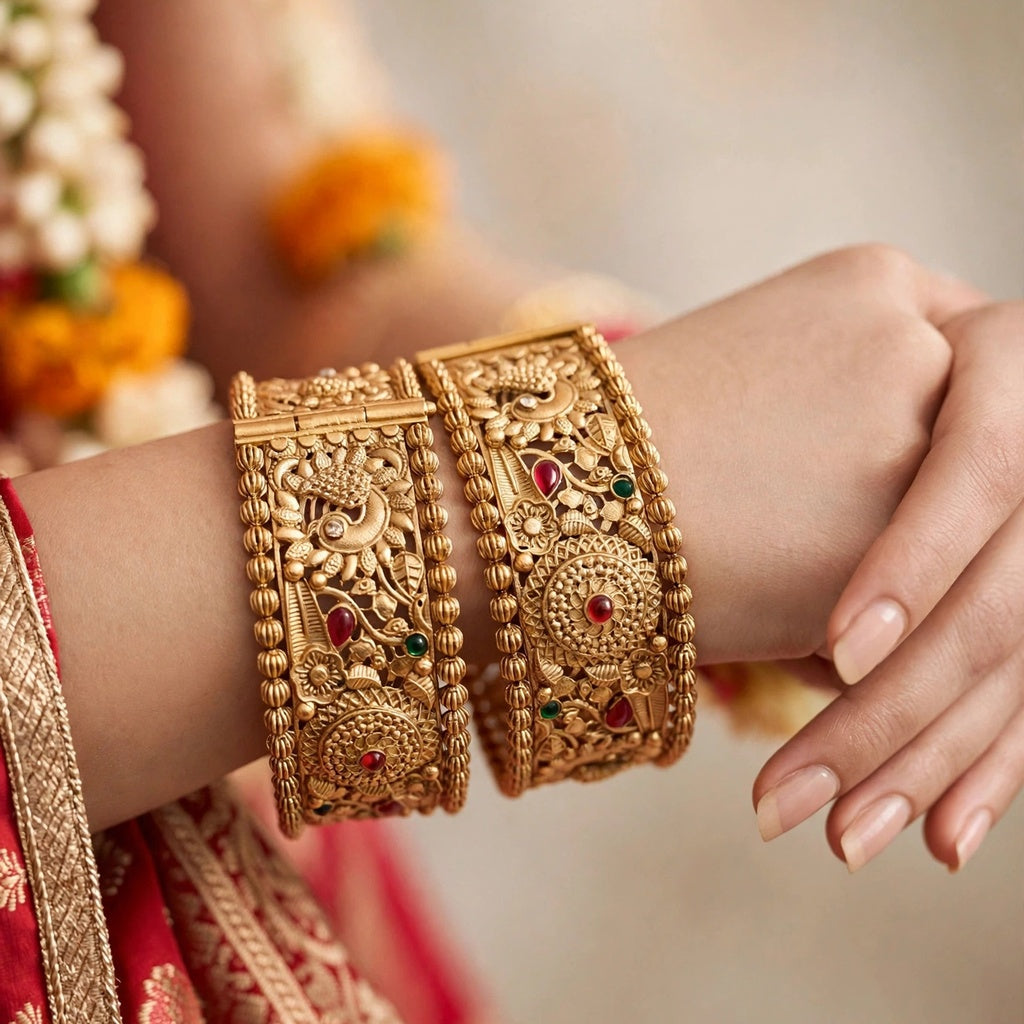 Morni Ruby Broad Gold Bangles