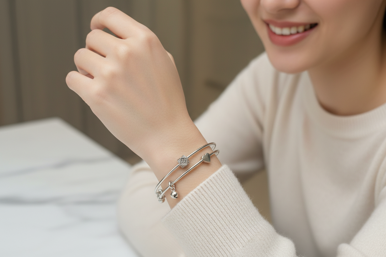 Heart Silver Ghungroo Bangles