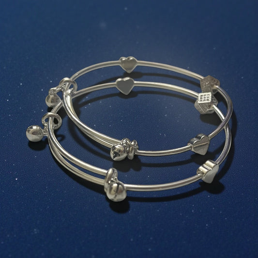 Heart Silver Ghungroo Bangles