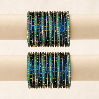 Viral Blue Raindrop Glass Bangles Set