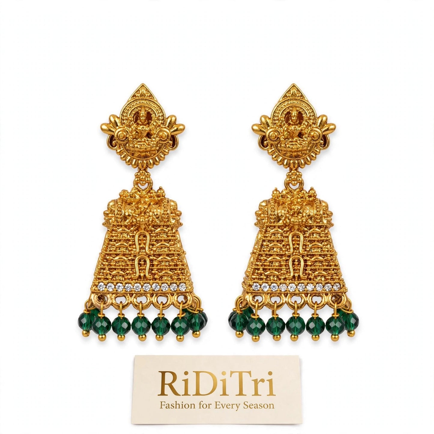 Laxmi Temple Jhumki-Green