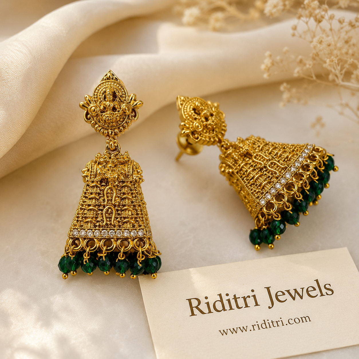 Laxmi Temple Jhumki-Green