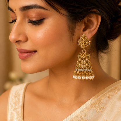 Laxmi Temple Jhumki-White
