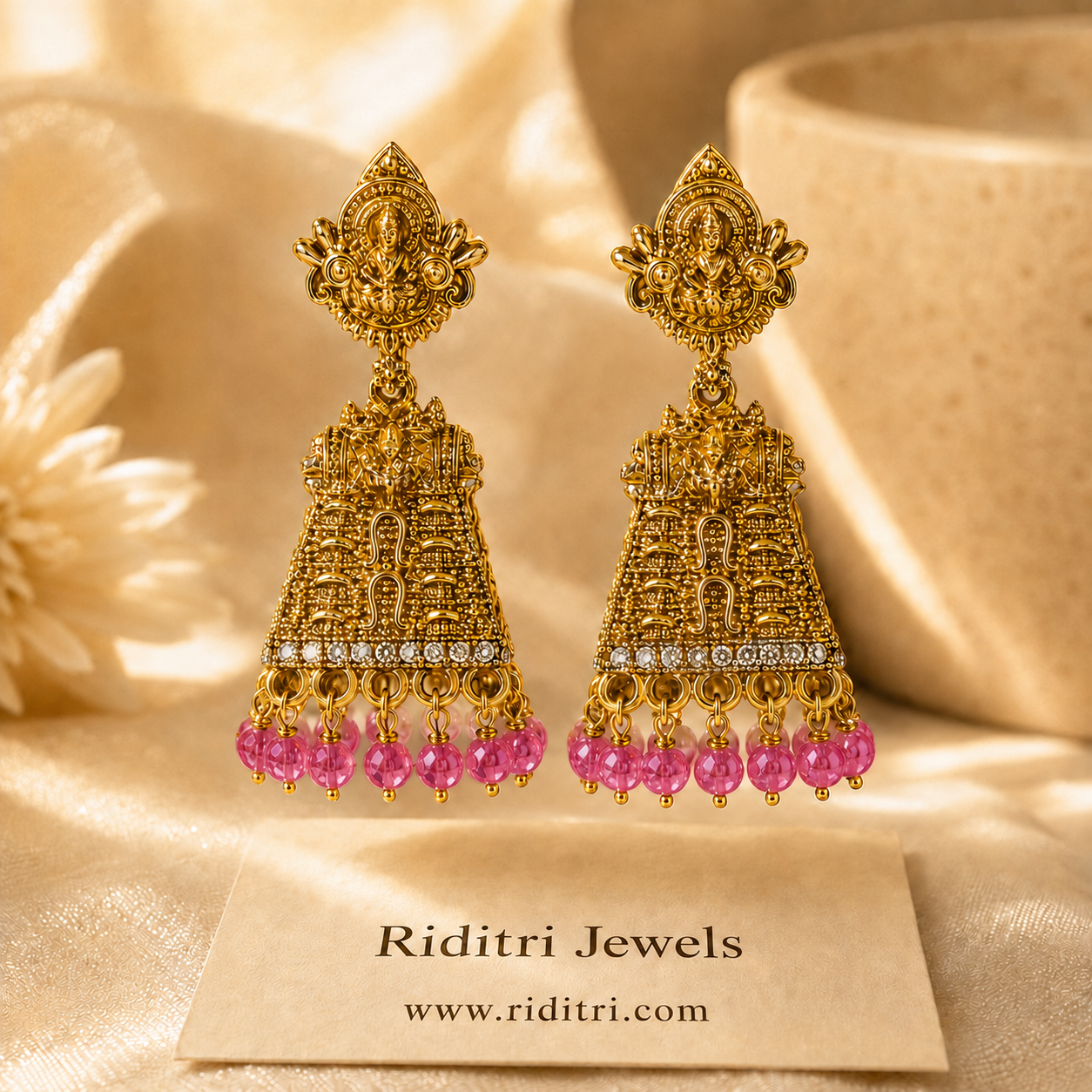 Laxmi Temple Jhumki-Pink