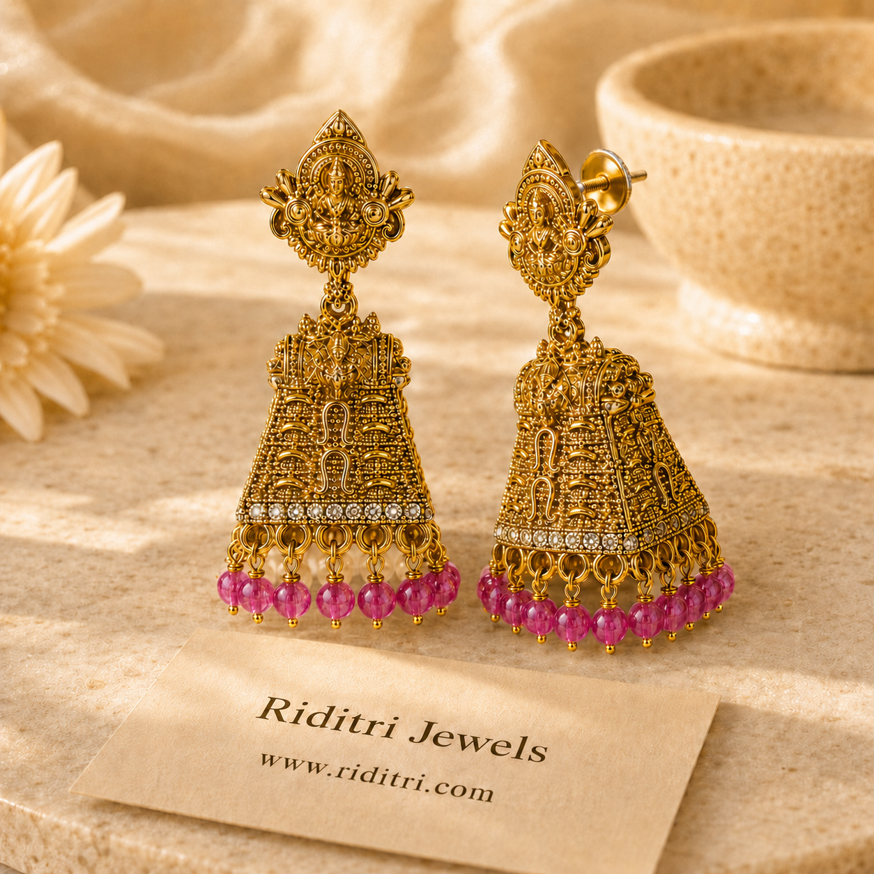 Laxmi Temple Jhumki-Pink
