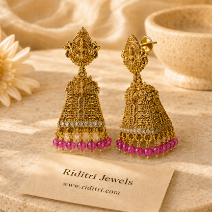 Laxmi Temple Jhumki-Pink