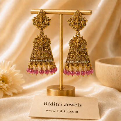 Laxmi Temple Jhumki-Pink