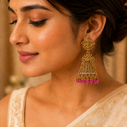 Laxmi Temple Jhumki-Pink