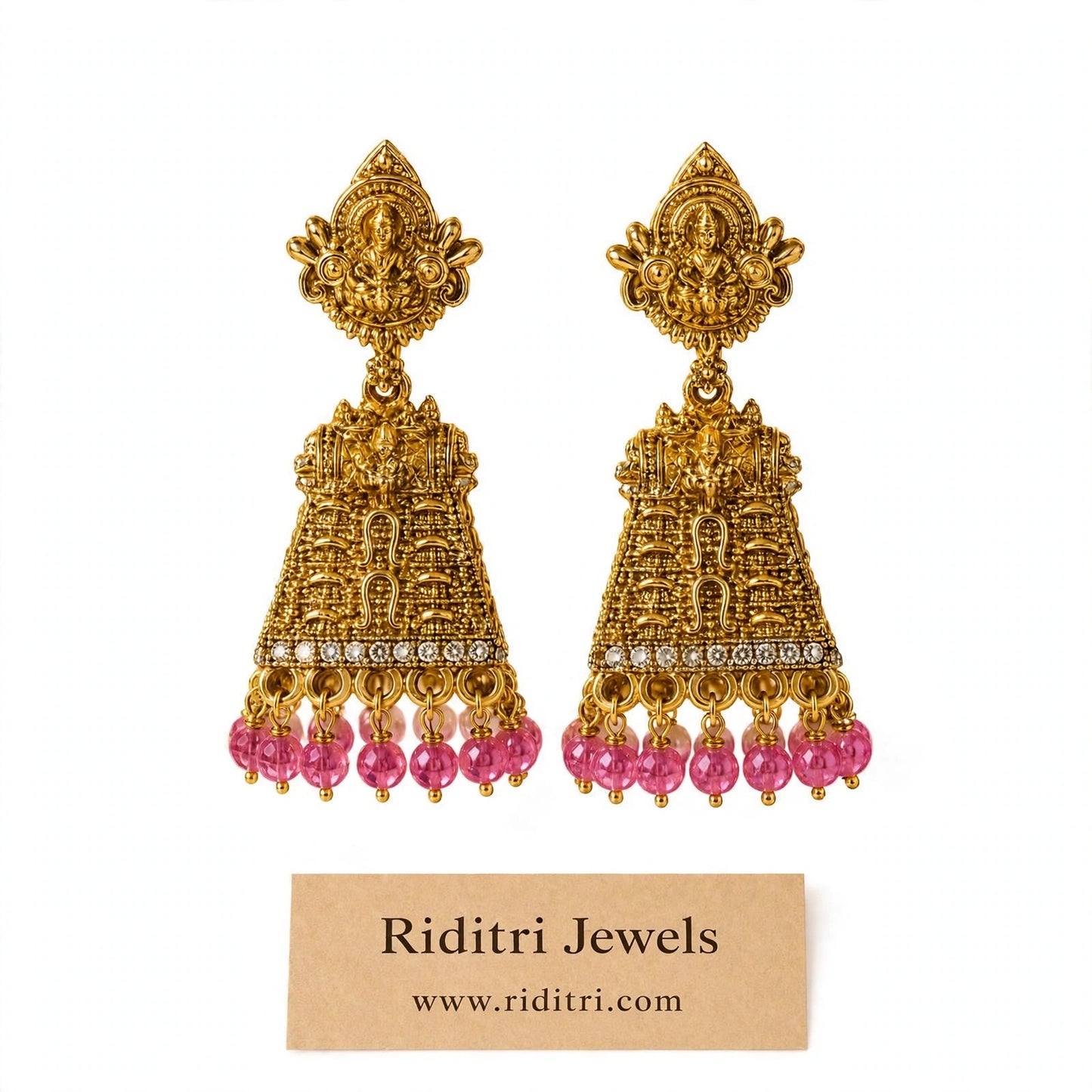 Laxmi Temple Jhumki-Pink
