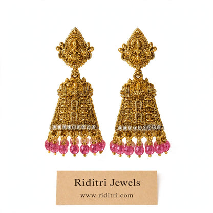 Laxmi Temple Jhumki-Pink