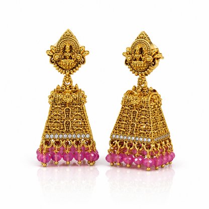 Laxmi Temple Jhumki-Pink