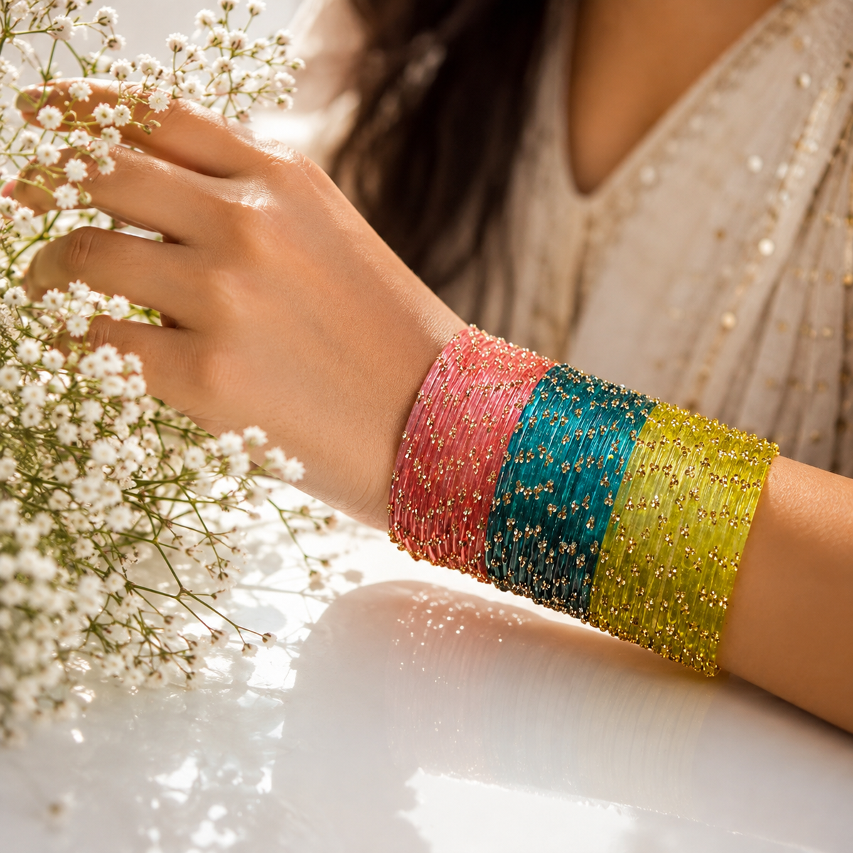 Viral Raindrop Glass Bangle Set, view 2