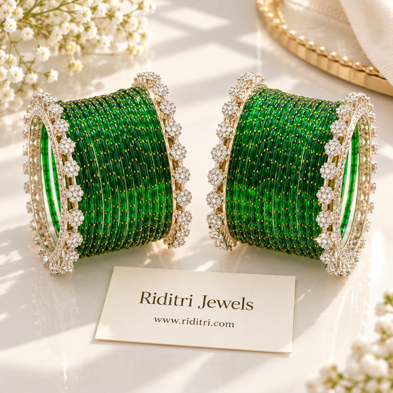 Viral Raindrop Glass Bangle Kada Set-Green