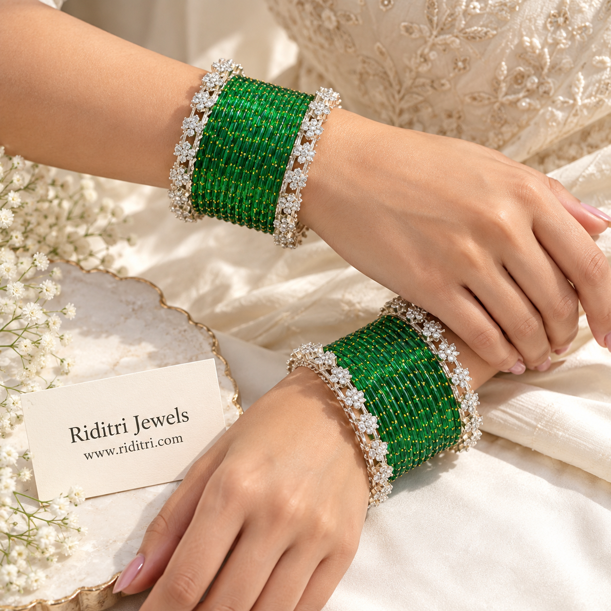 Viral Raindrop Glass Bangle Kada Set-Green