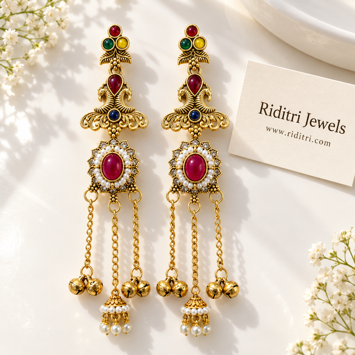 Viral AD Multicolor Morni Kashmiri Ghungru Earrings