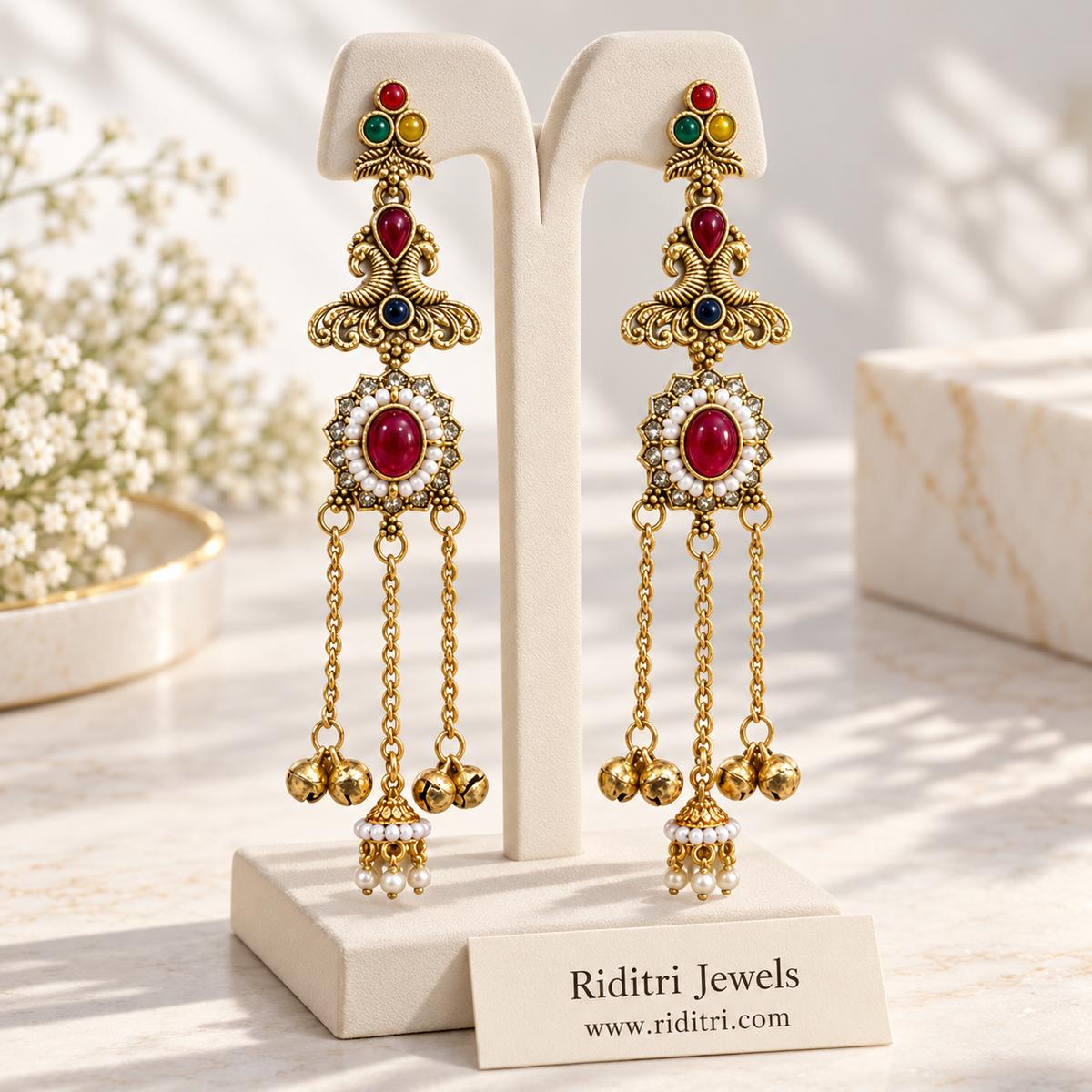 Viral AD Multicolor Morni Kashmiri Ghungru Earrings