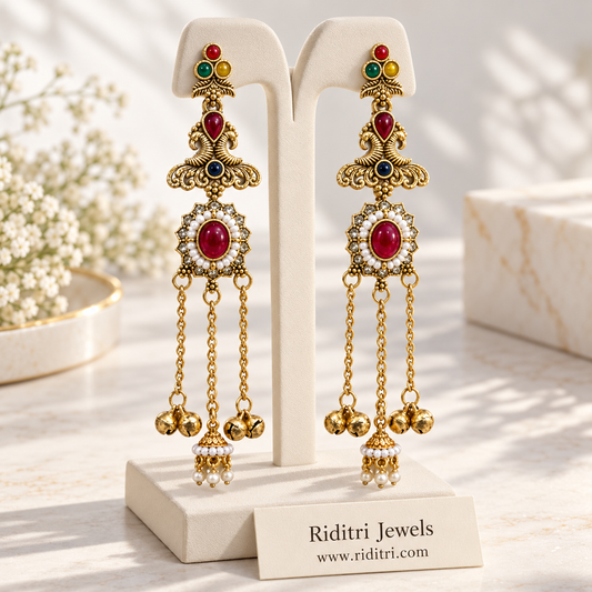Viral AD Multicolor Morni Kashmiri Ghungru Earrings